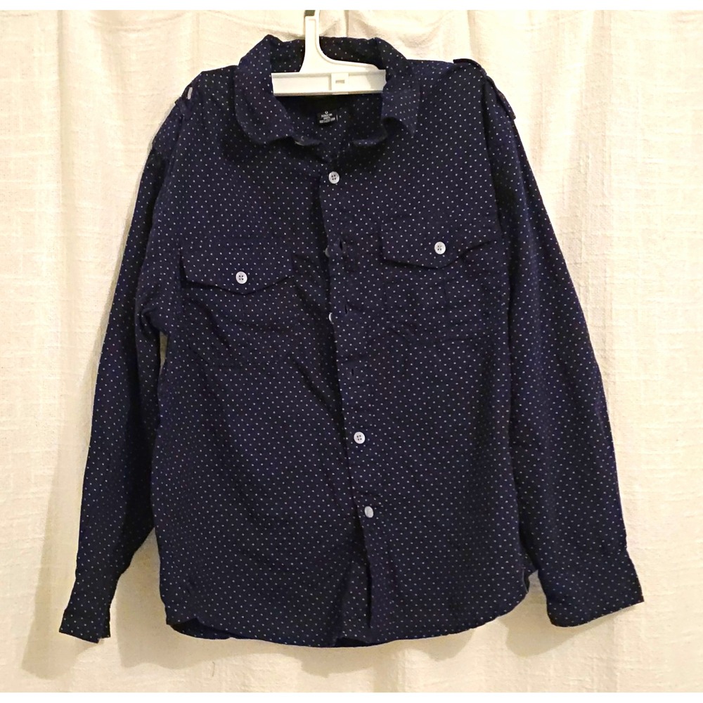 Steve's Jeans Women's Size 8 Navy Blue Polka Dot Button-Up Utility Shirt